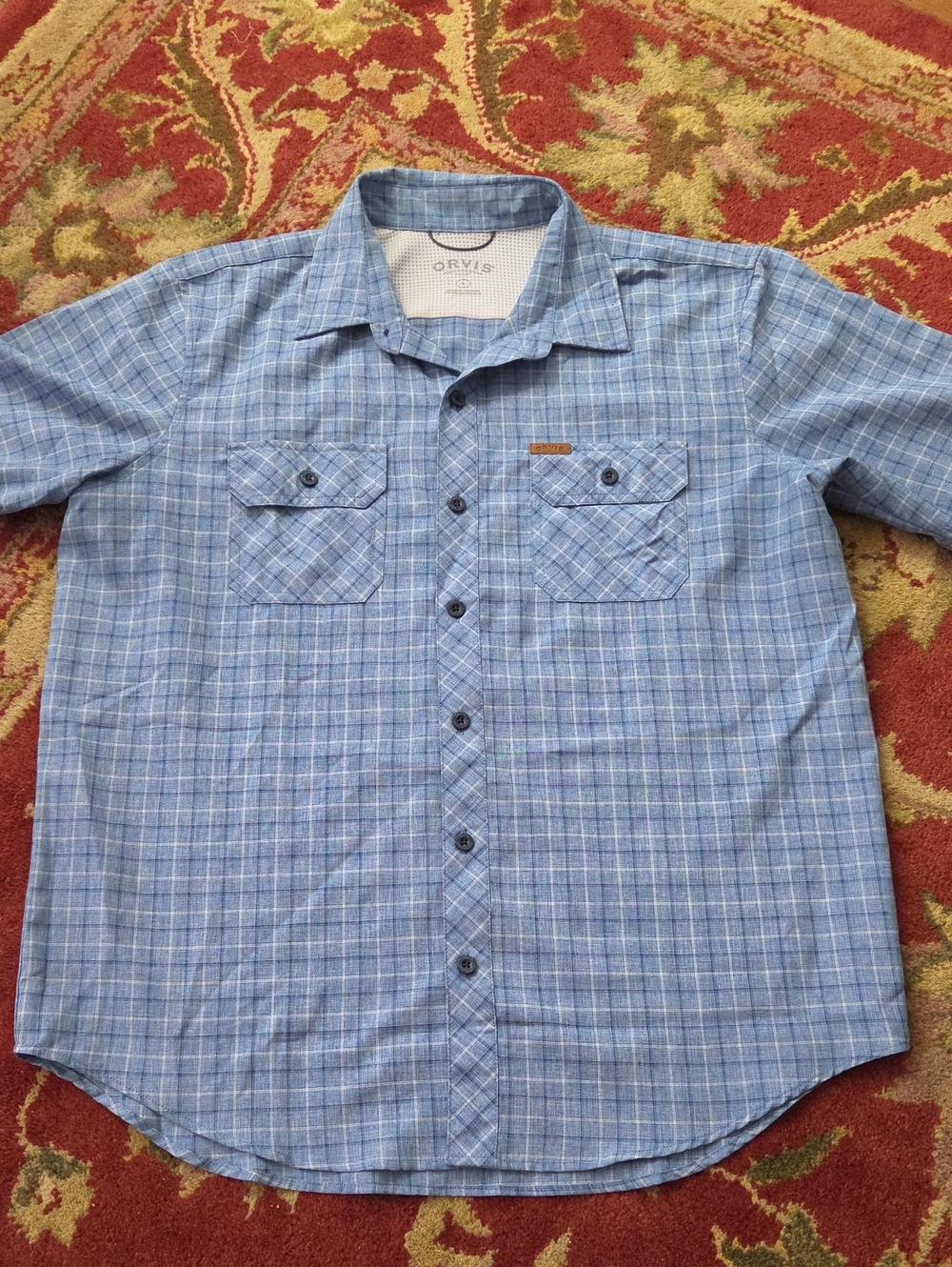 Orvis blue button down shirt